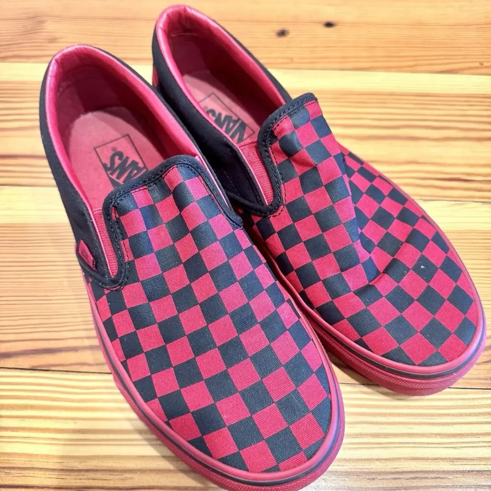 Vans Classic Slip On Checkerboard Red Black Mens 8.5 Womens 10 Skate Flat Shoes